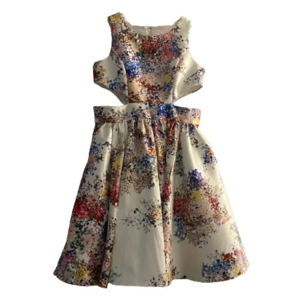 LEXIE BY MON CHERI CUTOUT SIDES LINED CRINOLINE SLIP SZ12 SLEEVELESS DRESS